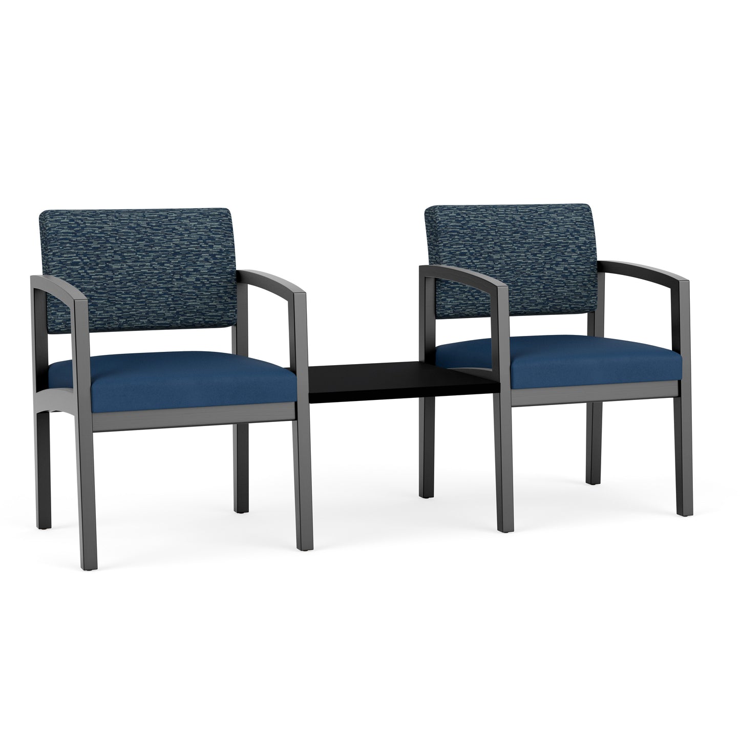 Lenox Wood Waiting Reception 2 Chairs Wood Frame with Black Laminate Connecting Center Table