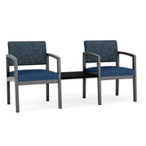 Lenox Wood Waiting Reception 2 Chairs Wood Frame with Black Laminate Connecting Center Table