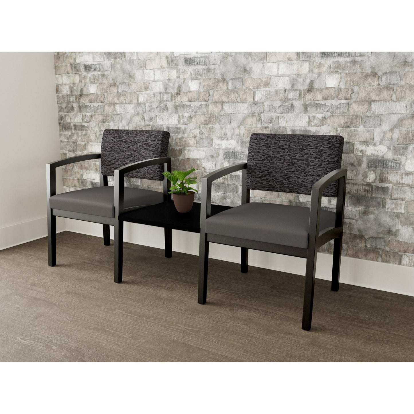 Lenox Wood Waiting Reception 2 Chairs Wood Frame with Black Laminate Connecting Center Table