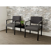Lenox Wood Waiting Reception 2 Chairs Wood Frame with Black Laminate Connecting Center Table
