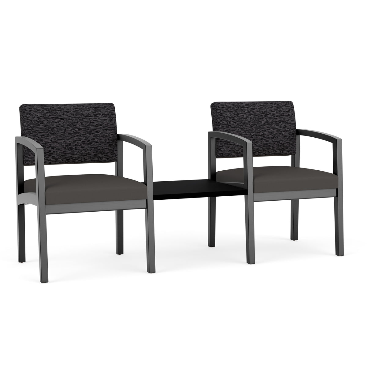 Lenox Wood Waiting Reception 2 Chairs Wood Frame with Black Laminate Connecting Center Table