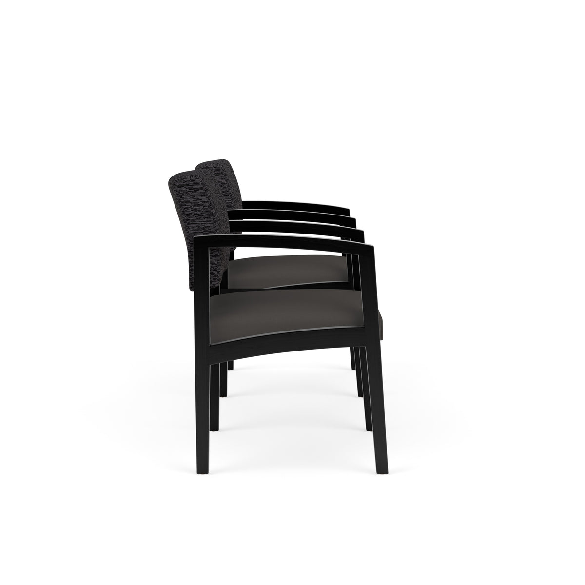 Lenox Wood Waiting Reception 2 Chairs Wood Frame with Black Laminate Connecting Center Table