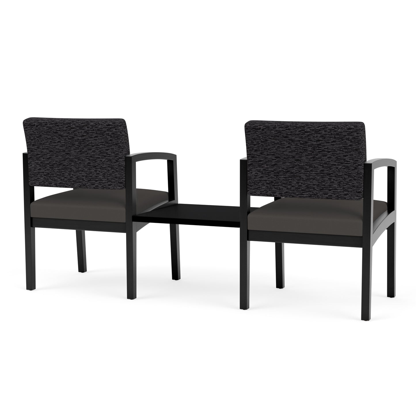 Lenox Wood Waiting Reception 2 Chairs Wood Frame with Black Laminate Connecting Center Table