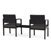 Lenox Wood Waiting Reception 2 Chairs Wood Frame with Black Laminate Connecting Center Table