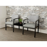 Lenox Wood Waiting Reception 2 Chairs Wood Frame with Black Laminate Connecting Center Table