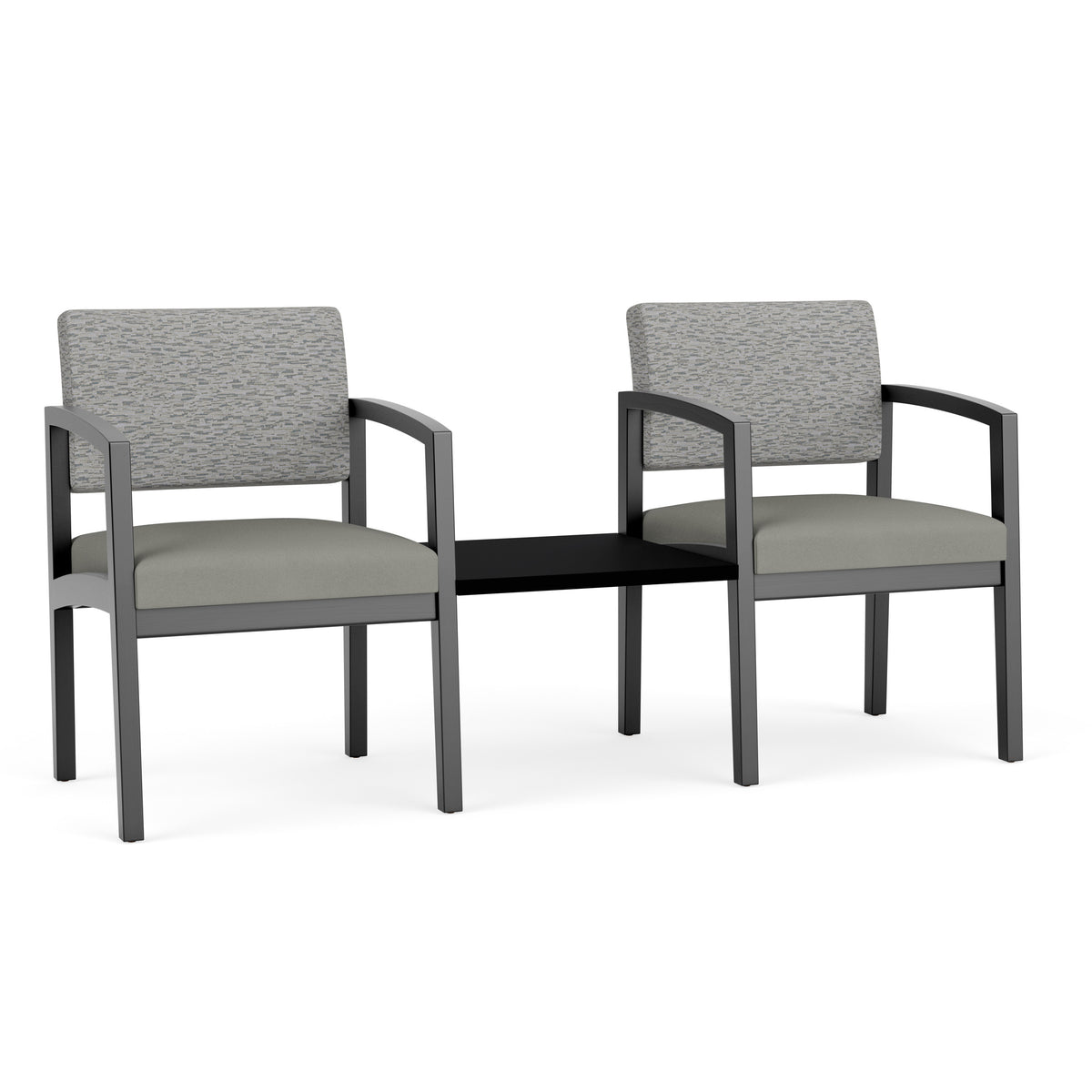 Lenox Wood Waiting Reception 2 Chairs Wood Frame with Black Laminate Connecting Center Table