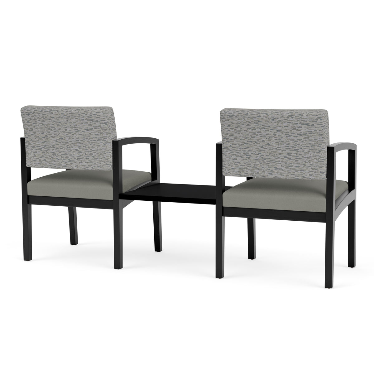 Lenox Wood Waiting Reception 2 Chairs Wood Frame with Black Laminate Connecting Center Table