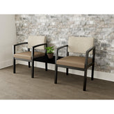 Lenox Wood Waiting Reception 2 Chairs Wood Frame with Black Laminate Connecting Center Table