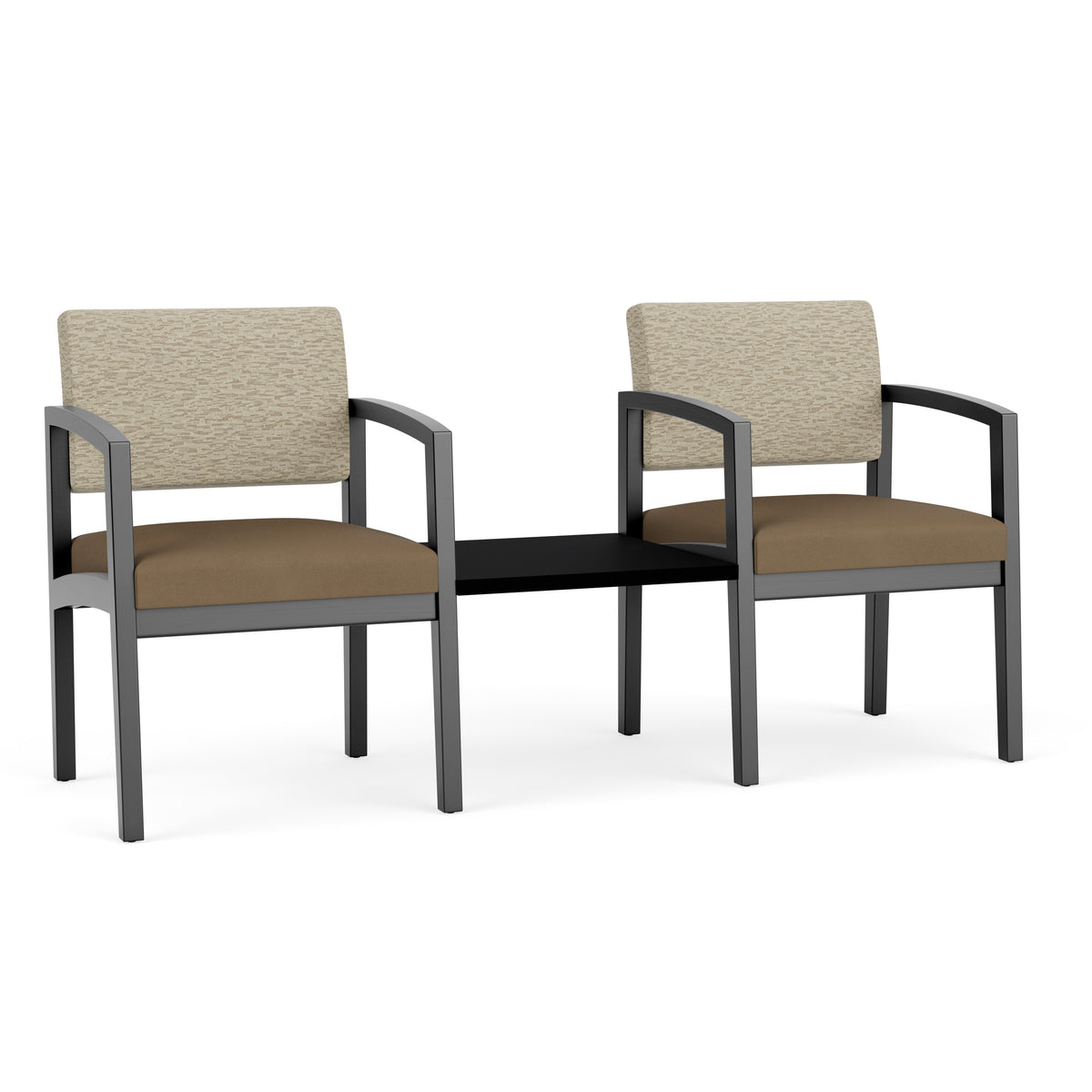 Lenox Wood Waiting Reception 2 Chairs Wood Frame with Black Laminate Connecting Center Table