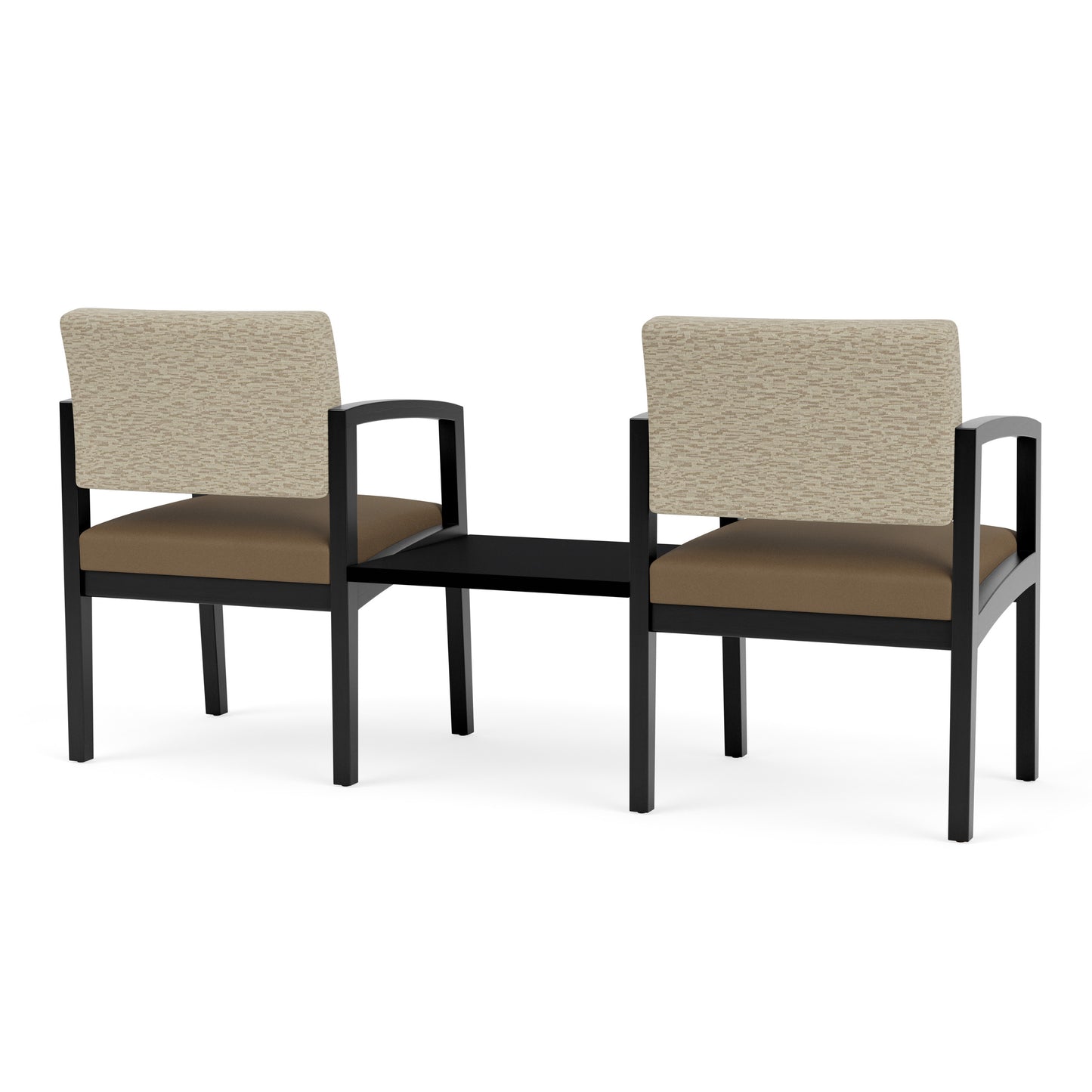 Lenox Wood Waiting Reception 2 Chairs Wood Frame with Black Laminate Connecting Center Table