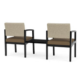 Lenox Wood Waiting Reception 2 Chairs Wood Frame with Black Laminate Connecting Center Table