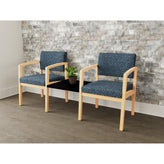 Lenox Wood Waiting Reception 2 Chairs Wood Frame with Black Laminate Connecting Center Table
