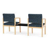 Lenox Wood Waiting Reception 2 Chairs Wood Frame with Black Laminate Connecting Center Table
