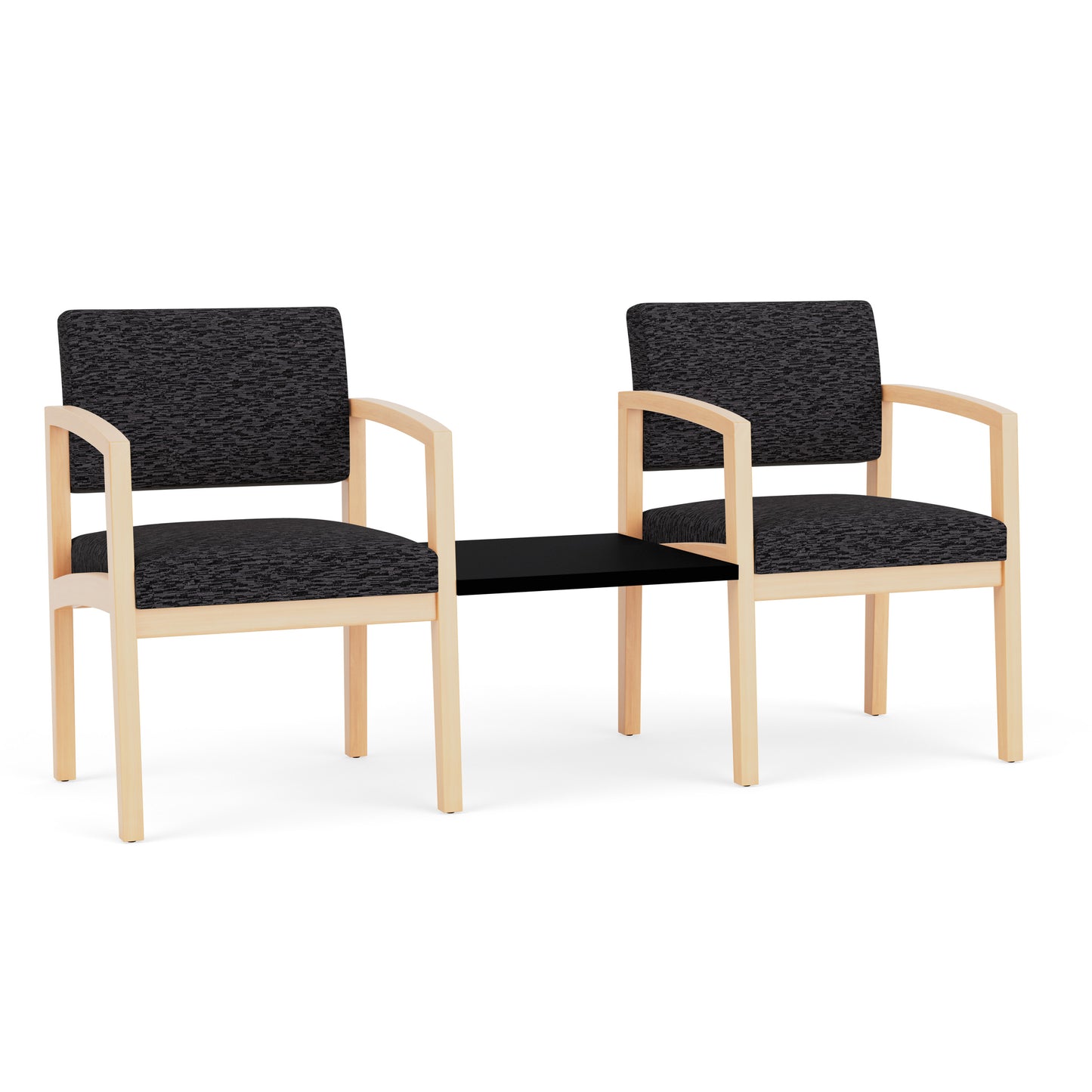 Lenox Wood Waiting Reception 2 Chairs Wood Frame with Black Laminate Connecting Center Table