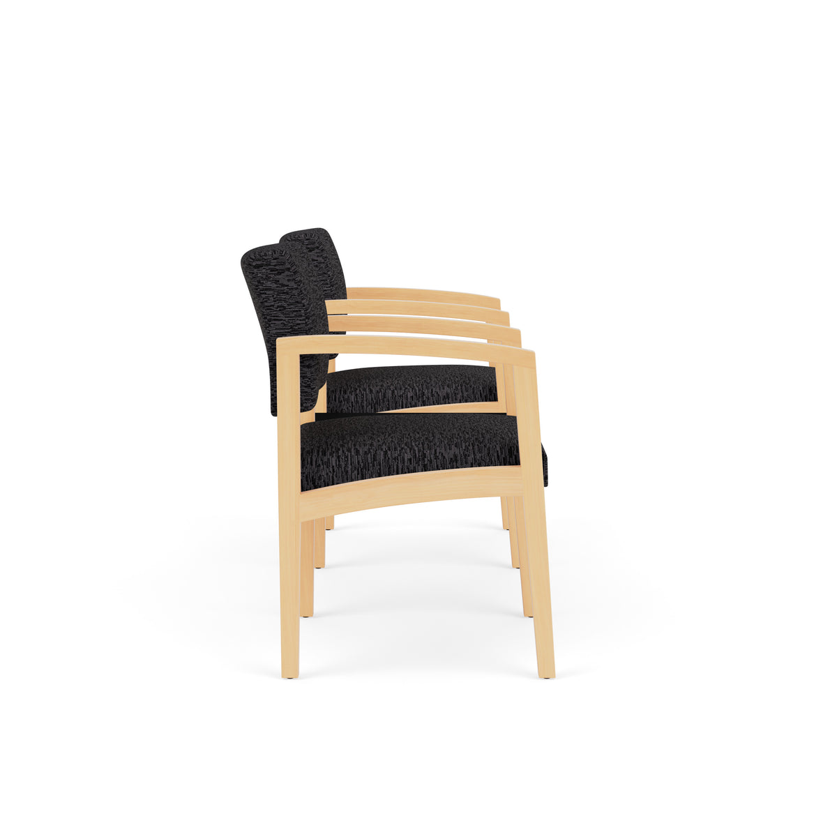 Lenox Wood Waiting Reception 2 Chairs Wood Frame with Black Laminate Connecting Center Table