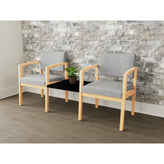Lenox Wood Waiting Reception 2 Chairs Wood Frame with Black Laminate Connecting Center Table