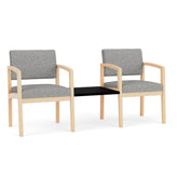Lenox Wood Waiting Reception 2 Chairs Wood Frame with Black Laminate Connecting Center Table