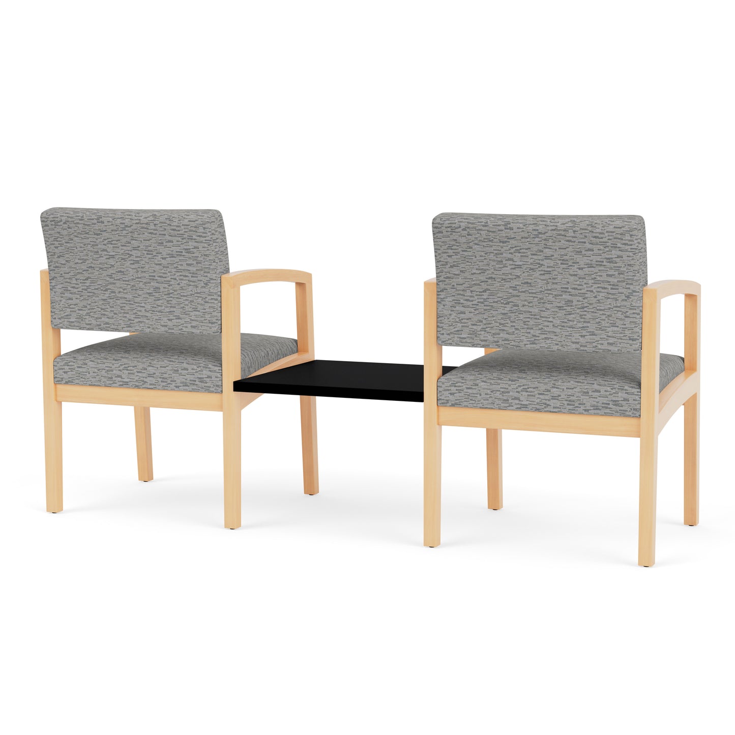 Lenox Wood Waiting Reception 2 Chairs Wood Frame with Black Laminate Connecting Center Table