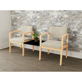 Lenox Wood Waiting Reception 2 Chairs Wood Frame with Black Laminate Connecting Center Table
