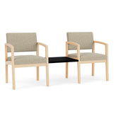 Lenox Wood Waiting Reception 2 Chairs Wood Frame with Black Laminate Connecting Center Table