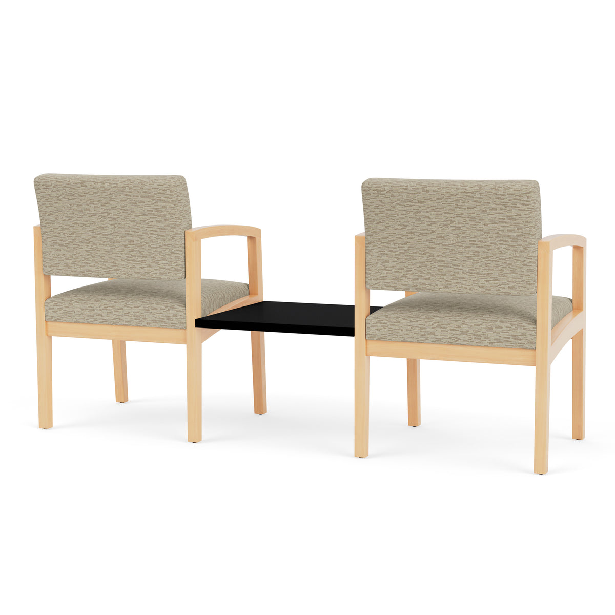 Lenox Wood Waiting Reception 2 Chairs Wood Frame with Black Laminate Connecting Center Table