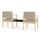 Lenox Wood Waiting Reception 2 Chairs Wood Frame with Black Laminate Connecting Center Table