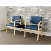 Lenox Wood Waiting Reception 2 Chairs Wood Frame with Black Laminate Connecting Center Table
