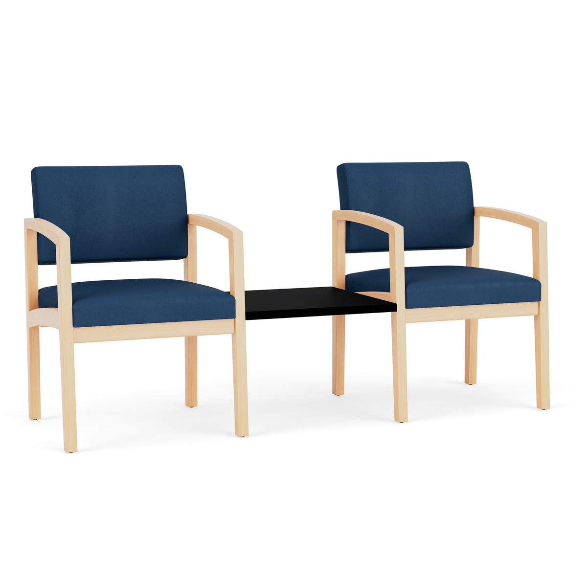 Lenox Wood Waiting Reception 2 Chairs Wood Frame with Black Laminate Connecting Center Table
