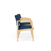 Lenox Wood Waiting Reception 2 Chairs Wood Frame with Black Laminate Connecting Center Table