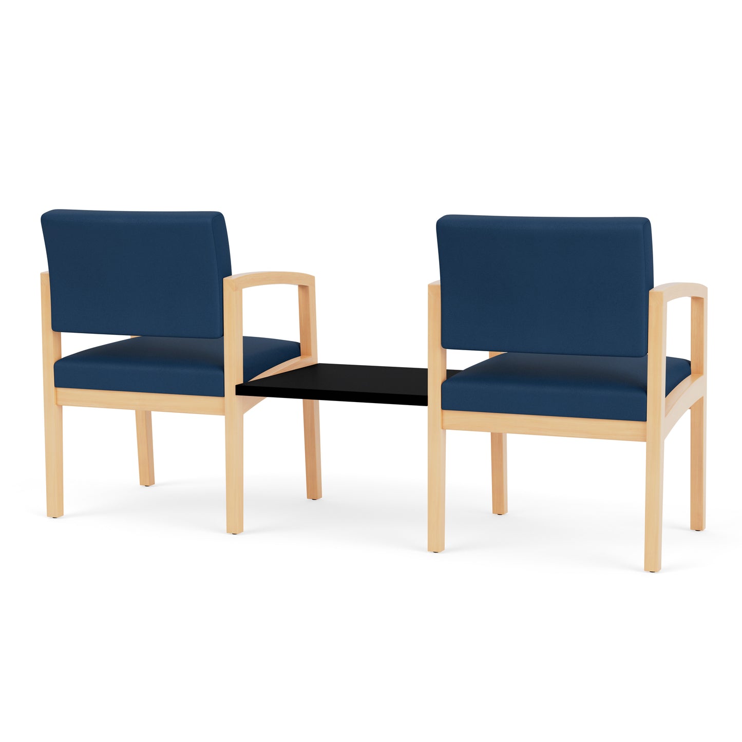 Lenox Wood Waiting Reception 2 Chairs Wood Frame with Black Laminate Connecting Center Table