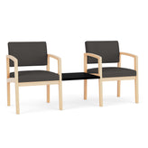 Lenox Wood Waiting Reception 2 Chairs Wood Frame with Black Laminate Connecting Center Table
