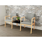 Lenox Wood Waiting Reception 2 Chairs Wood Frame with Black Laminate Connecting Center Table