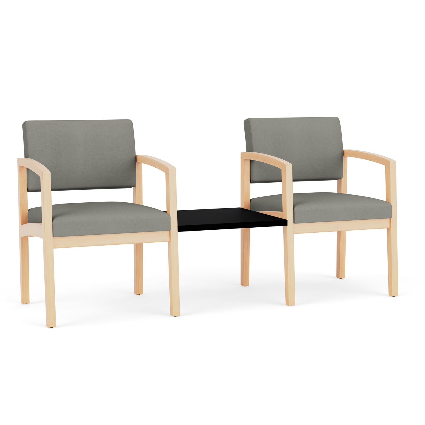 Lenox Wood Waiting Reception 2 Chairs Wood Frame with Black Laminate Connecting Center Table