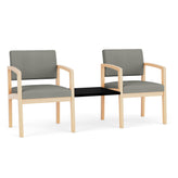 Lenox Wood Waiting Reception 2 Chairs Wood Frame with Black Laminate Connecting Center Table
