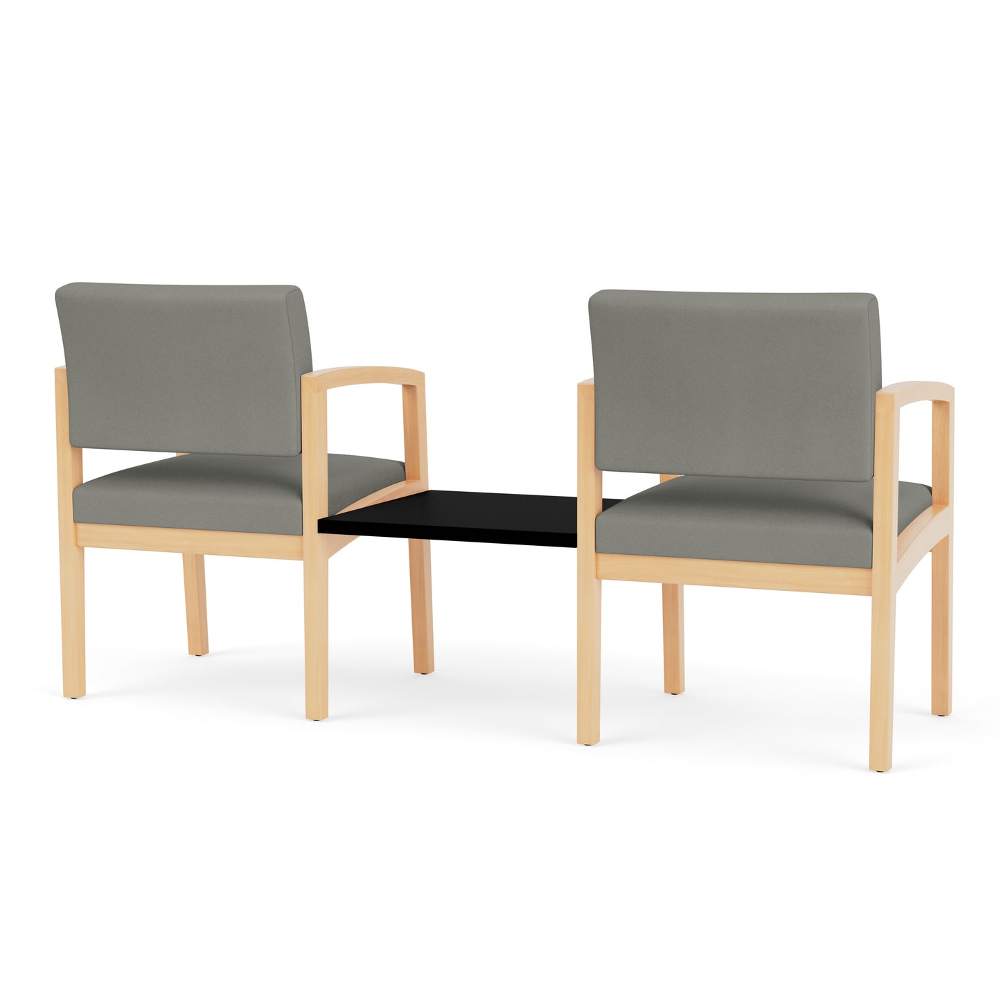 Lenox Wood Waiting Reception 2 Chairs Wood Frame with Black Laminate Connecting Center Table