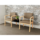 Lenox Wood Waiting Reception 2 Chairs Wood Frame with Black Laminate Connecting Center Table