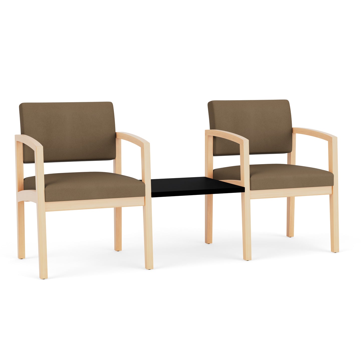 Lenox Wood Waiting Reception 2 Chairs Wood Frame with Black Laminate Connecting Center Table