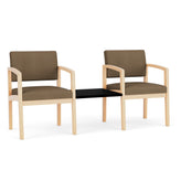 Lenox Wood Waiting Reception 2 Chairs Wood Frame with Black Laminate Connecting Center Table