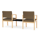 Lenox Wood Waiting Reception 2 Chairs Wood Frame with Black Laminate Connecting Center Table
