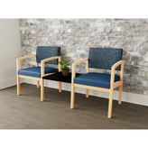 Lenox Wood Waiting Reception 2 Chairs Wood Frame with Black Laminate Connecting Center Table