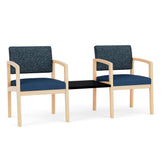 Lenox Wood Waiting Reception 2 Chairs Wood Frame with Black Laminate Connecting Center Table