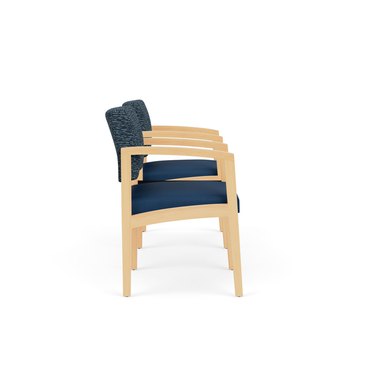 Lenox Wood Waiting Reception 2 Chairs Wood Frame with Black Laminate Connecting Center Table