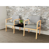Lenox Wood Waiting Reception 2 Chairs Wood Frame with Black Laminate Connecting Center Table