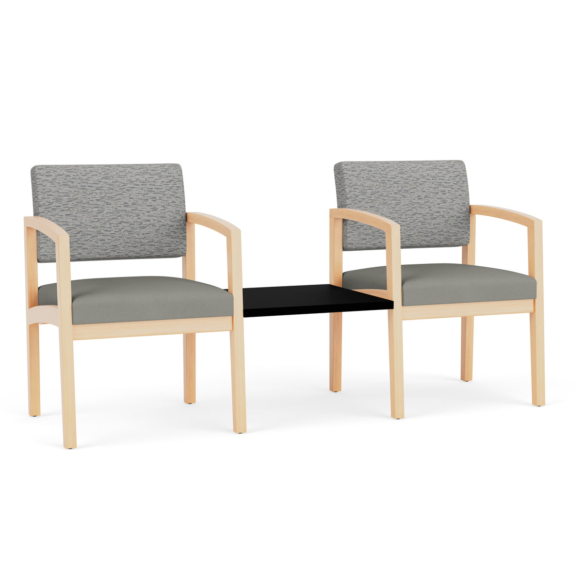 Lenox Wood Waiting Reception 2 Chairs Wood Frame with Black Laminate Connecting Center Table