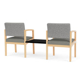 Lenox Wood Waiting Reception 2 Chairs Wood Frame with Black Laminate Connecting Center Table