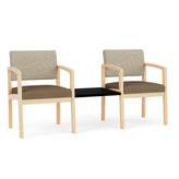 Lenox Wood Waiting Reception 2 Chairs Wood Frame with Black Laminate Connecting Center Table