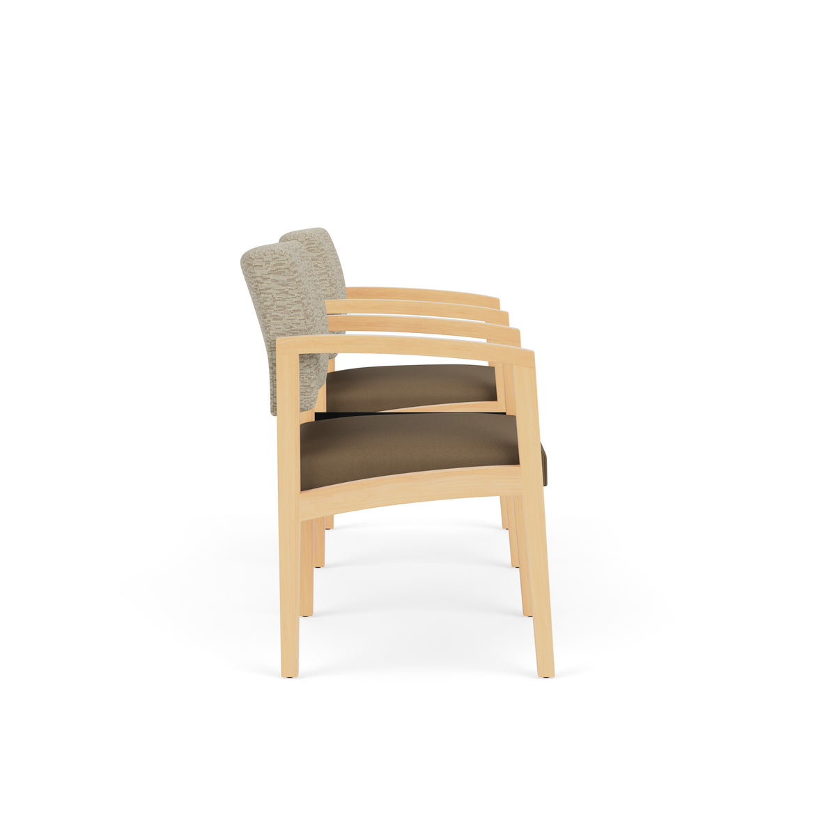 Lenox Wood Waiting Reception 2 Chairs Wood Frame with Black Laminate Connecting Center Table