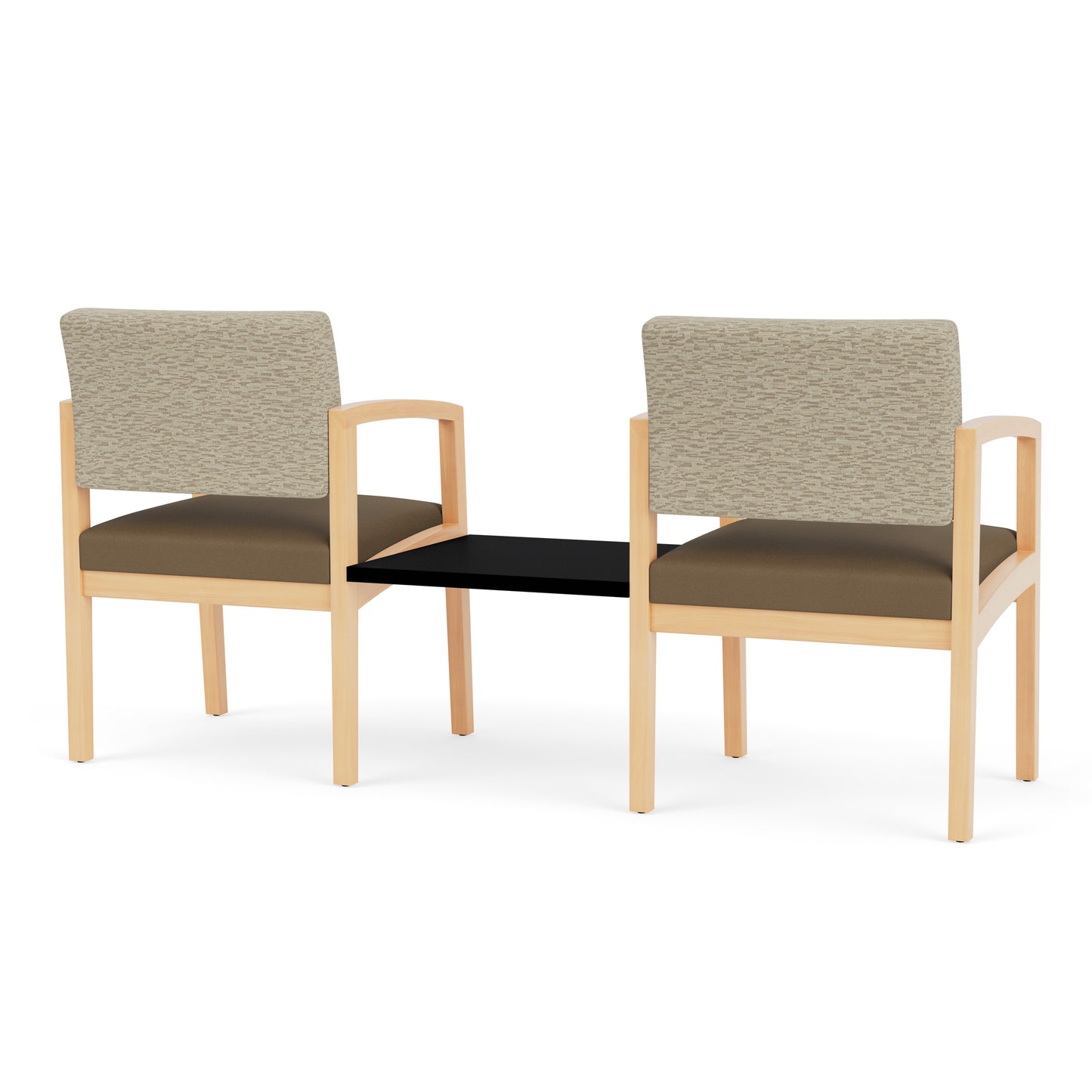 Lenox Wood Waiting Reception 2 Chairs Wood Frame with Black Laminate Connecting Center Table