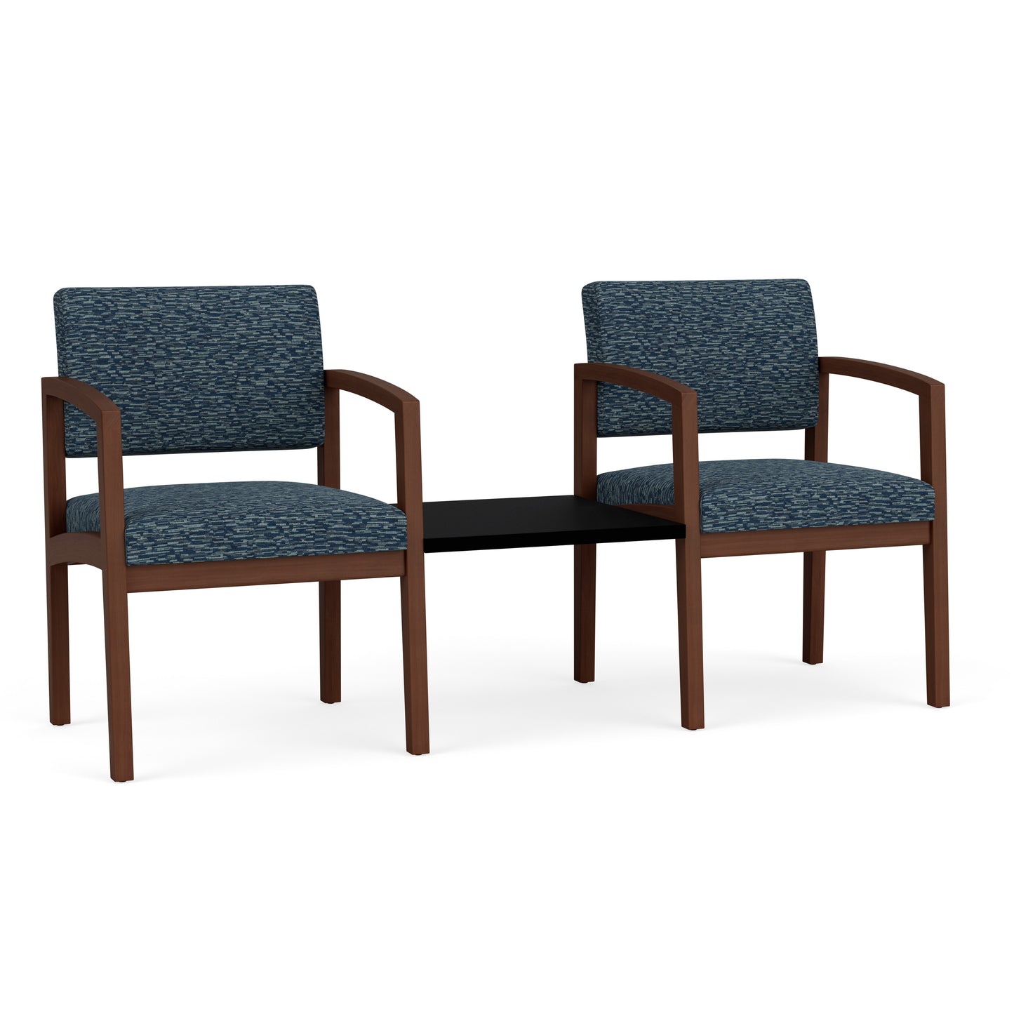 Lenox Wood Waiting Reception 2 Chairs Wood Frame with Black Laminate Connecting Center Table