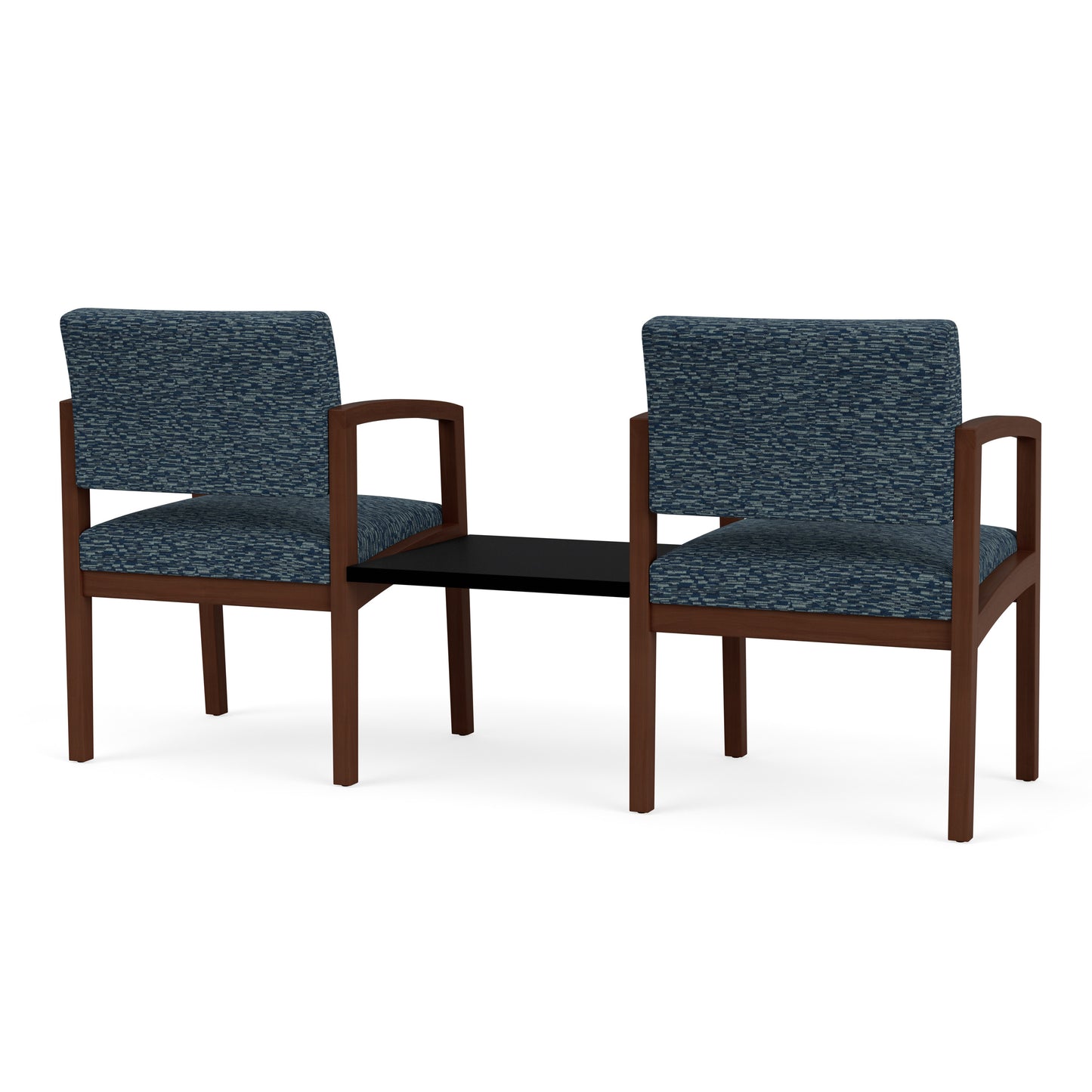 Lenox Wood Waiting Reception 2 Chairs Wood Frame with Black Laminate Connecting Center Table